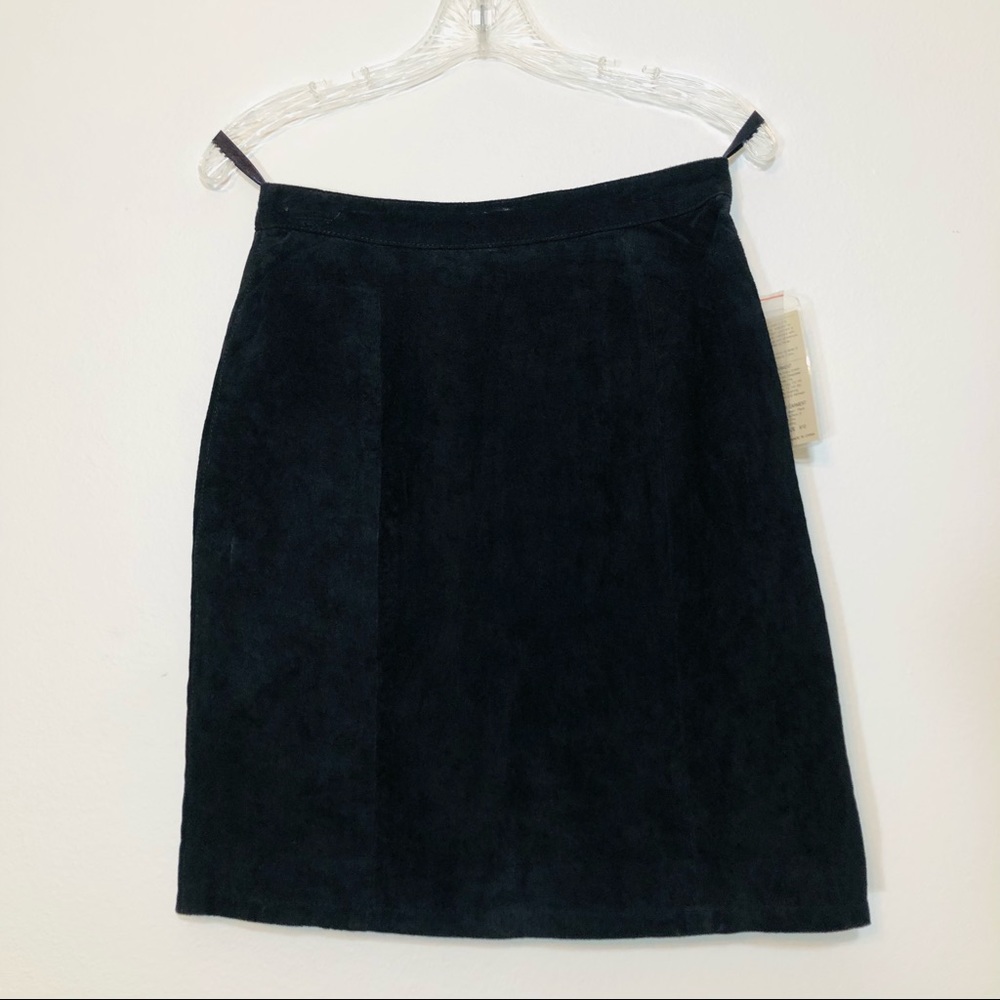 Global Identity Black Suede Leather NWT Pencil Skirt w/ Sexy Back Slit Size 9/10